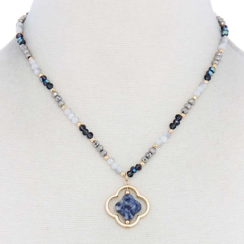 Quatrefoil and Semi Precious Stone Necklace